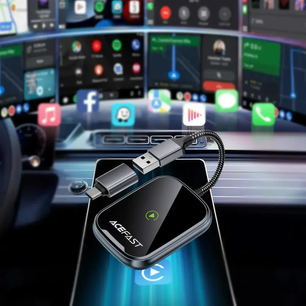 Belaidis CarPlay/Android Auto adapteris Acefast QC1 juodas