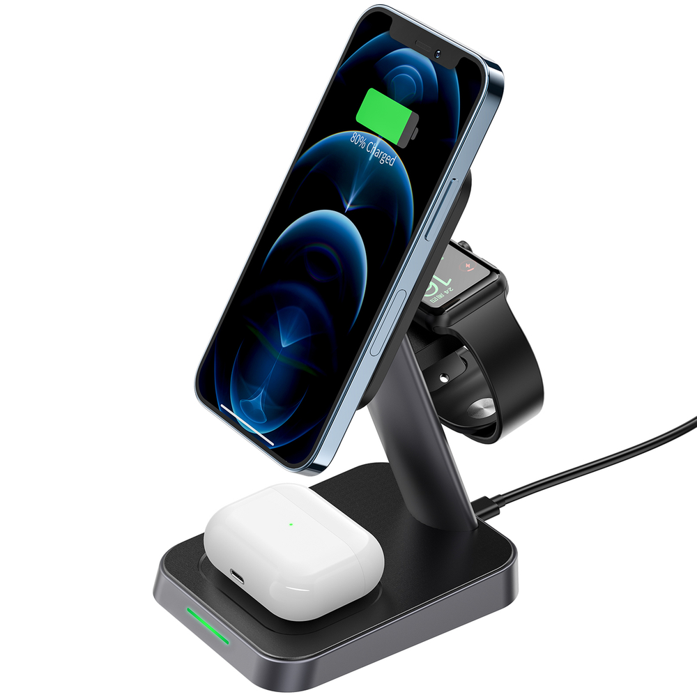 Įkroviklis belaidis Acefast E3 3-in-1 MagSafe juodas