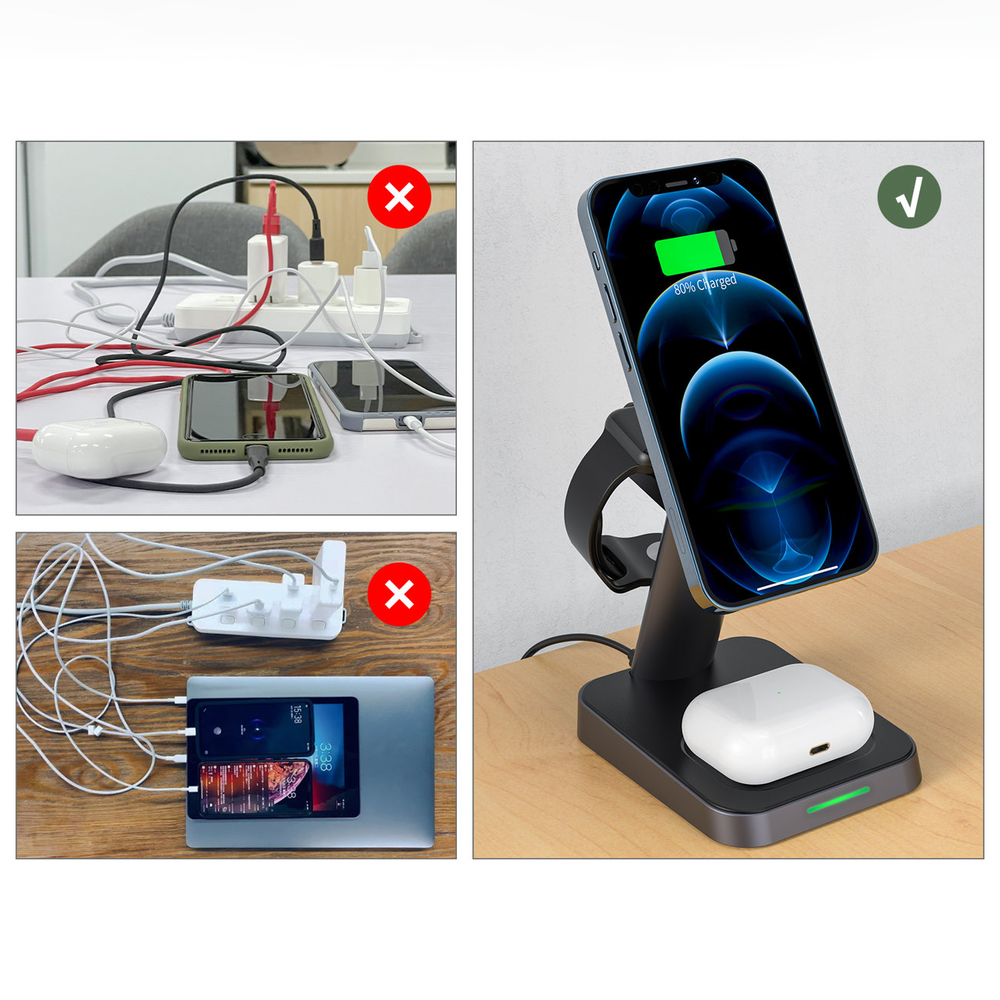 Įkroviklis belaidis Acefast E3 3-in-1 MagSafe juodas