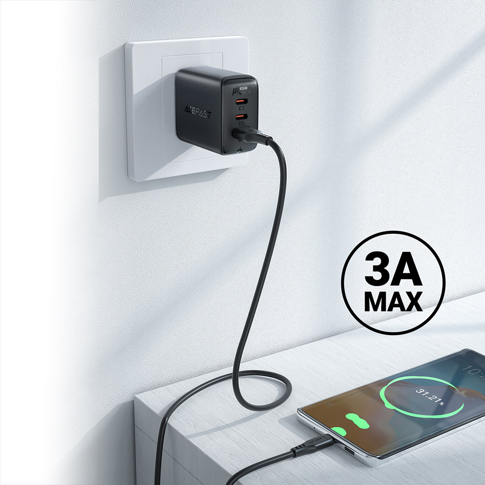 USB-C – USB-C UGREEN Acefast C3-04 1.2 m, 60 W (juoda)