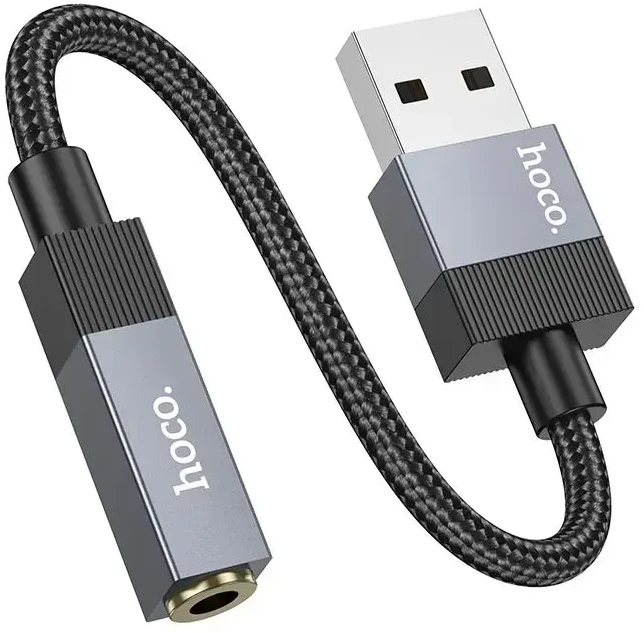 Adapteris AUX USB A (male) to Jack 3,5 mm (female) Hoco UPA32D juodas