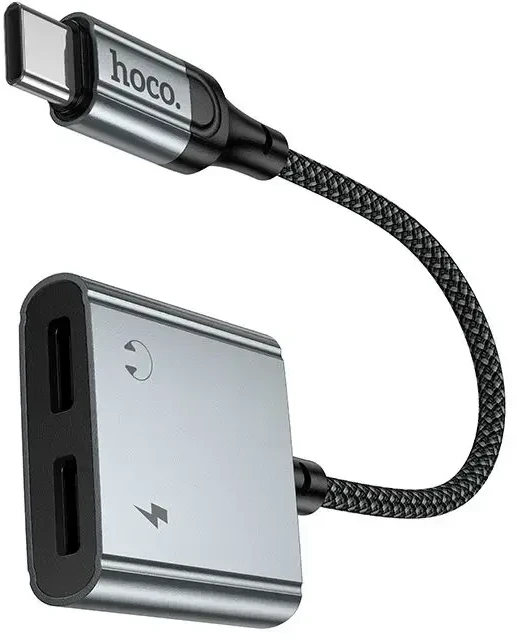 Adapteris AUX USB C į 2x USB C max 10W Hoco UPA34A UPA34A pilka