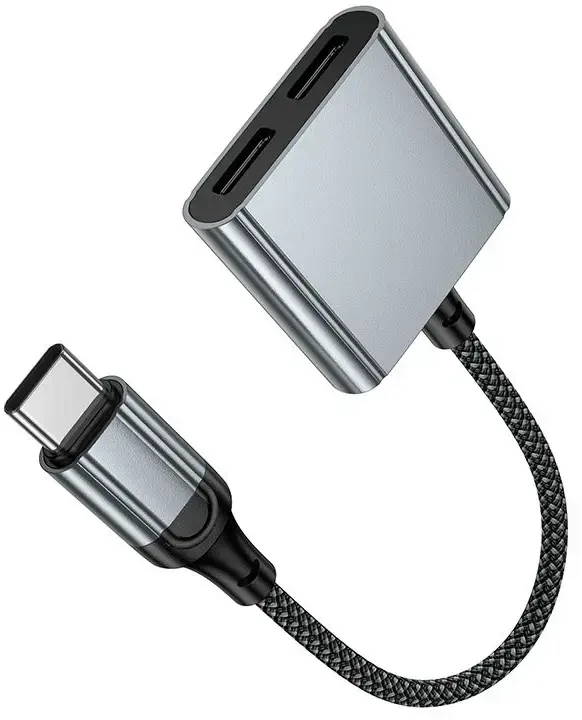 Adapteris AUX USB C į 2x USB C max 10W Hoco UPA34A UPA34A pilka
