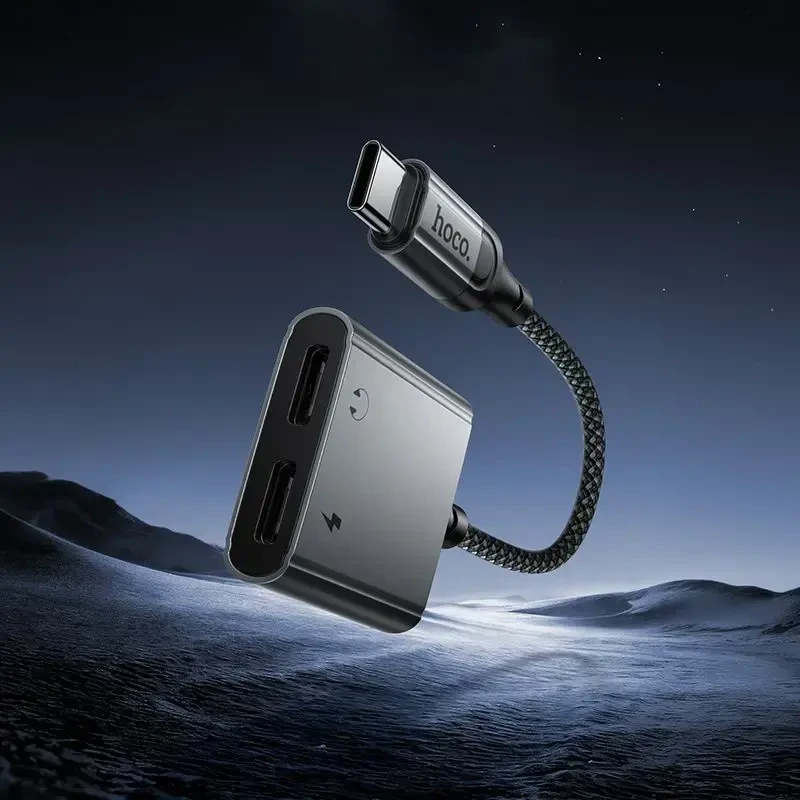 Adapteris AUX USB C į 2x USB C max 10W Hoco UPA34A UPA34A pilka
