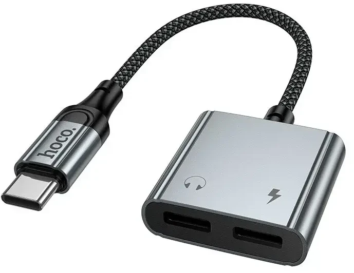 Adapteris AUX USB C į 2x USB C max 10W Hoco UPA34A UPA34A pilka