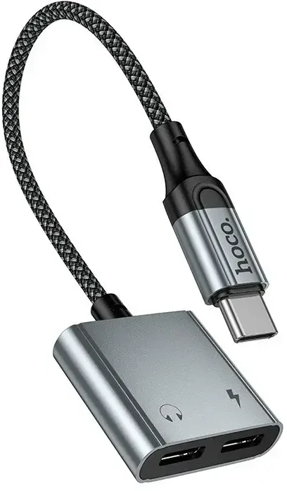 Adapteris AUX USB C į 2x USB C max 10W Hoco UPA34A UPA34A pilka