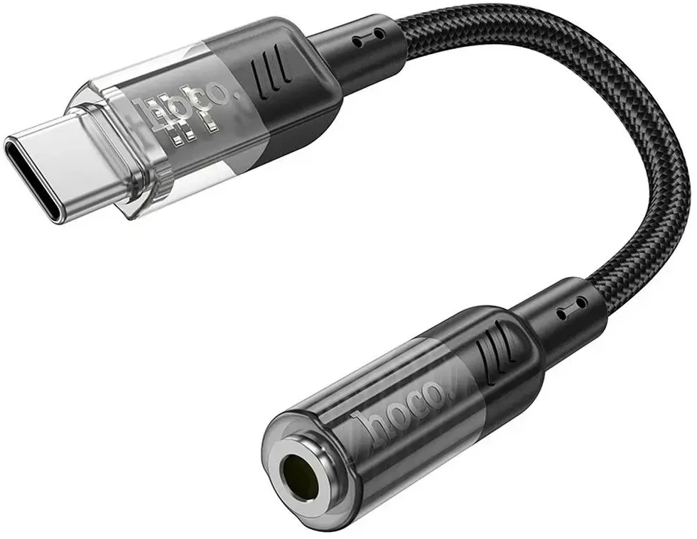 Adapteris AUX USB C to Jack 3,5 mm Hoco 0,15 m LS37 transparent juodas