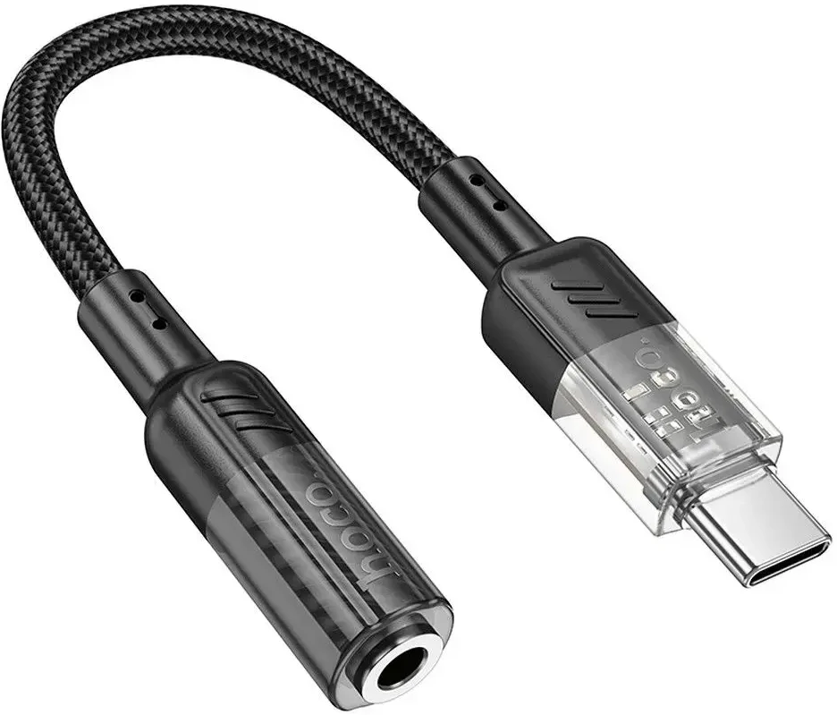 Adapteris AUX USB C to Jack 3,5 mm Hoco 0,15 m LS37 transparent juodas