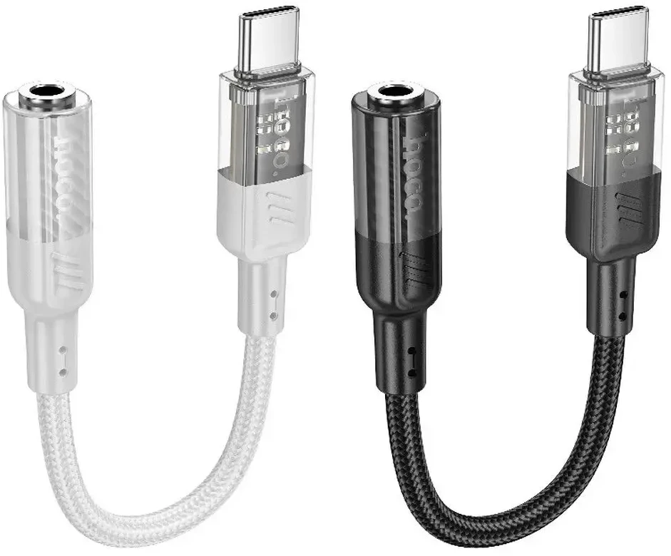 Adapteris AUX USB C to Jack 3,5 mm Hoco 0,15 m LS37 transparent juodas
