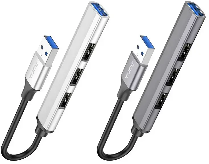 USB šakotuvas Hoco HB26 4-in-1 adapter USB-A to 1xUSB3.0 + 3xUSB2.0 pilkas
