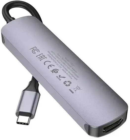 Adapteris Hoco HB28 Type-C daugiafunkcis keitiklis HDMI+USB3.0+USB2.0+SD+TF+PD pilkas