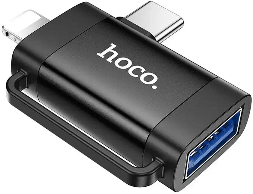 Adapteris OTG 2in1 USB C / Lightning to USB A Hoco UA31F juodas