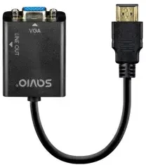 Savio HDMI į VGA adapteris su garsu AK-76, maksimali raiška iki 1080p, be išorinio maitinimo, su pridedamu 3 mm audio kabeliu