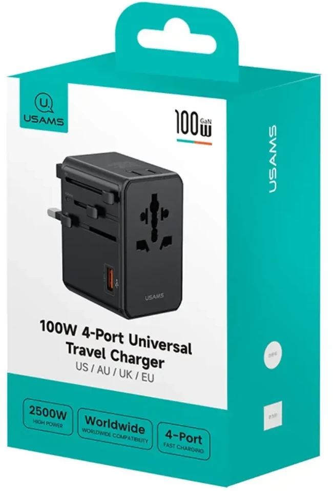 Adapteris USAMS 4-in-1 Univesal kelioninis įkroviklis T72 65W US/AU/EU/UK juodos spalvos