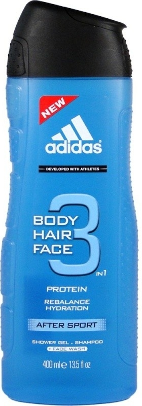 "Adidas After Sport" kūno plaukų veido 3 in 1 dušo želė 400ml