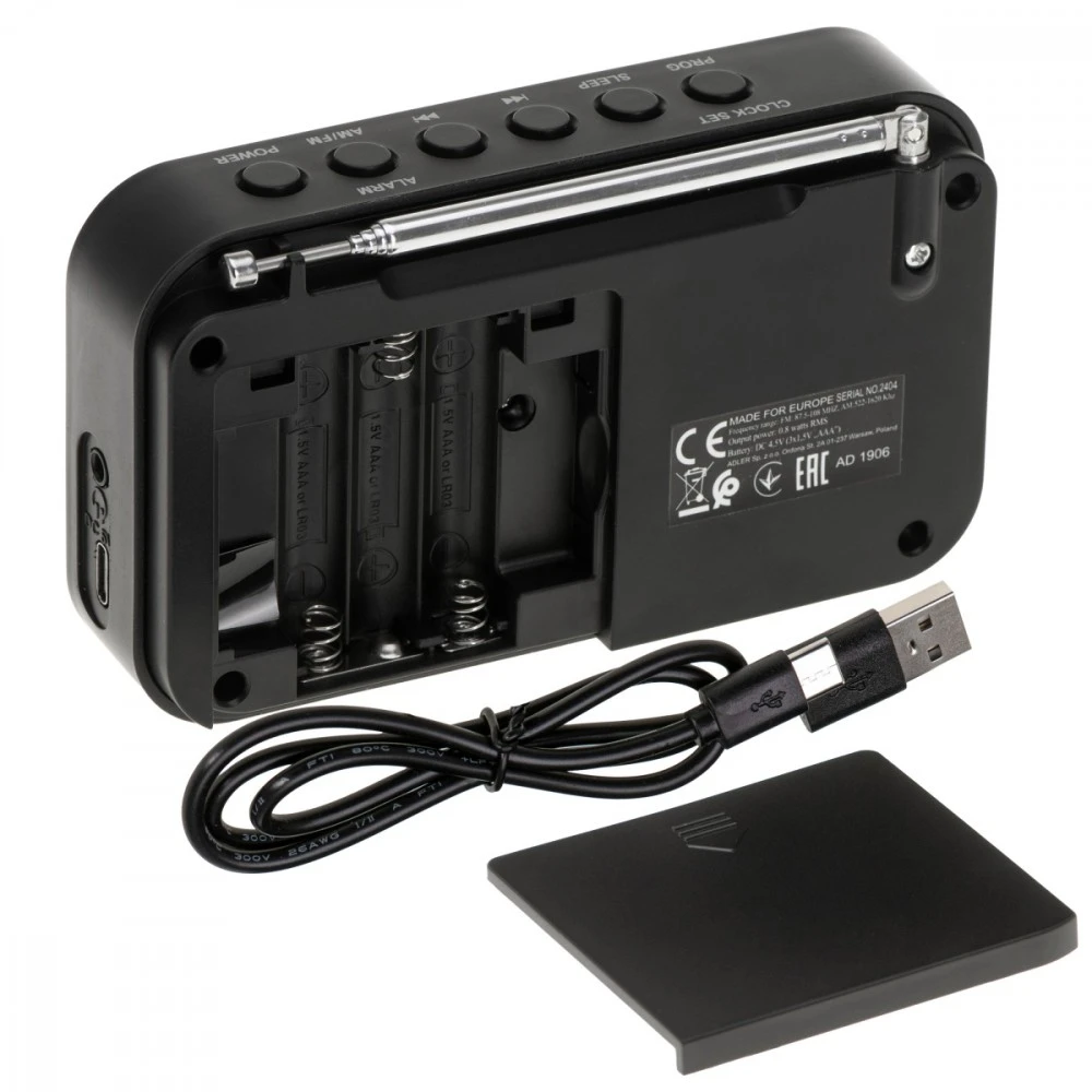 Adler | PLL AM/FM Digital Radio | AD 1906 | Alarm function | Baltas/Juodas