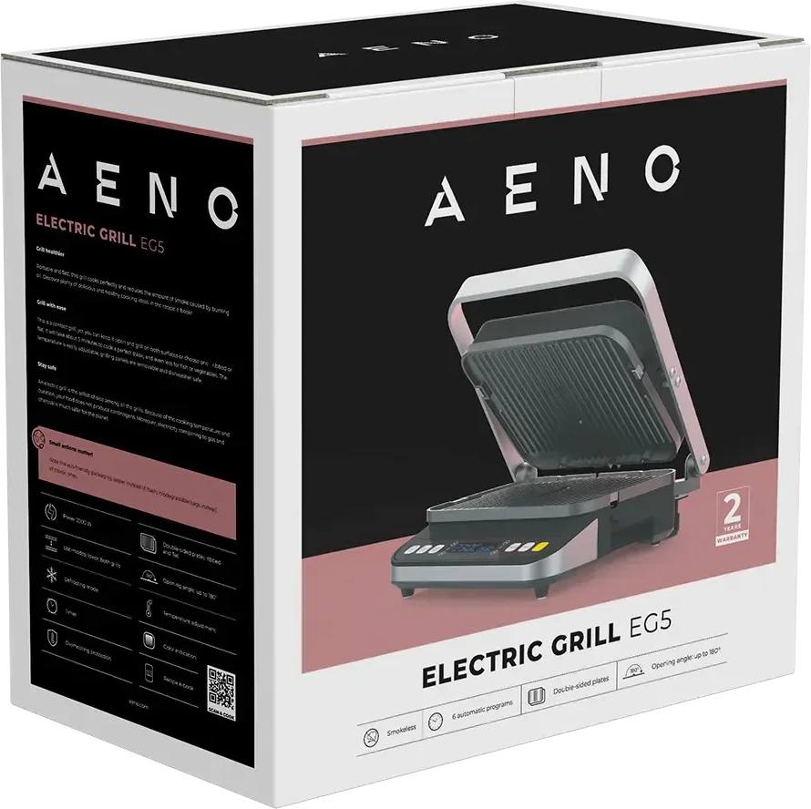 AENO EG5 elektrinis grilis, 2000 W, 6 programos, atšildymas, 320×220 mm, juodas