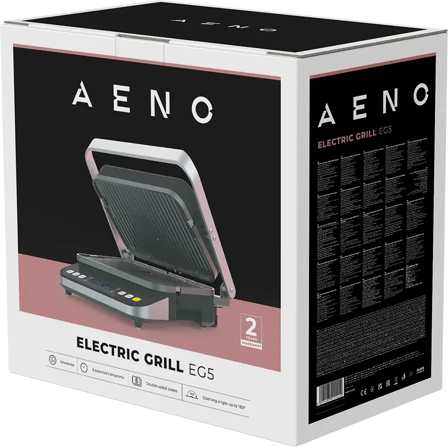 AENO EG5 elektrinis grilis, 2000 W, 6 programos, atšildymas, 320×220 mm, juodas