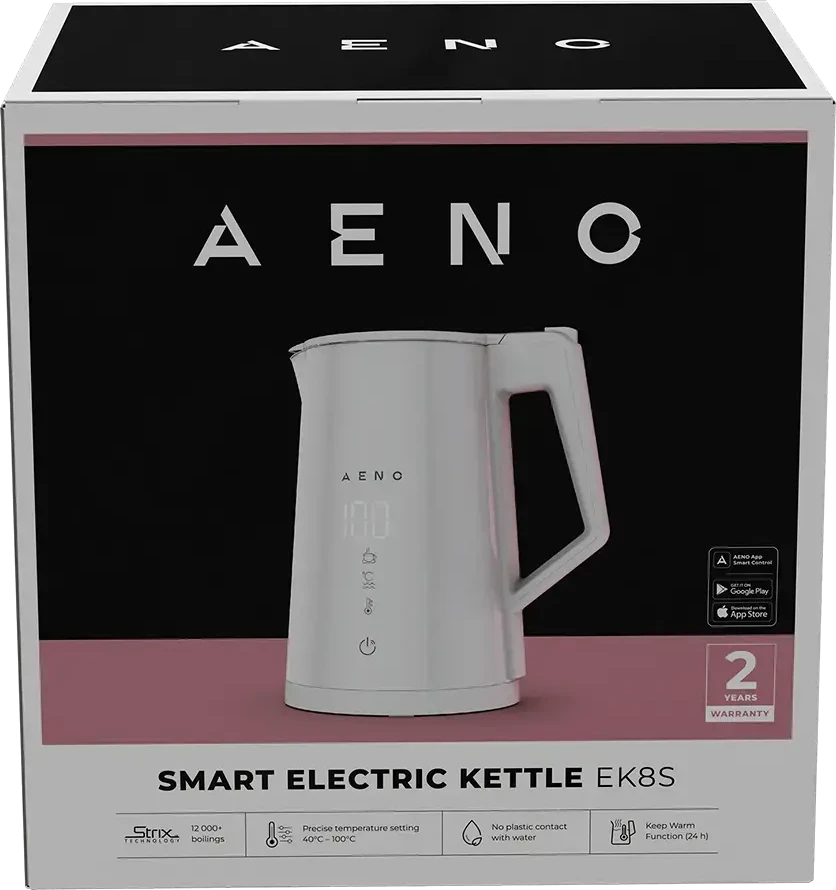 AENO EK8S Smart Electric Virdulys, Wi-Fi, 1.7L, Temp Control, Strix, Baltas