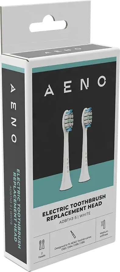 AENO atsarginės dantų šepetėlio galvutės, baltos spalvos, "Dupont" šereliai, 2 vnt. rinkinyje (skirta ADB0003/ADB0005 ir ADB0004/ADB0006)