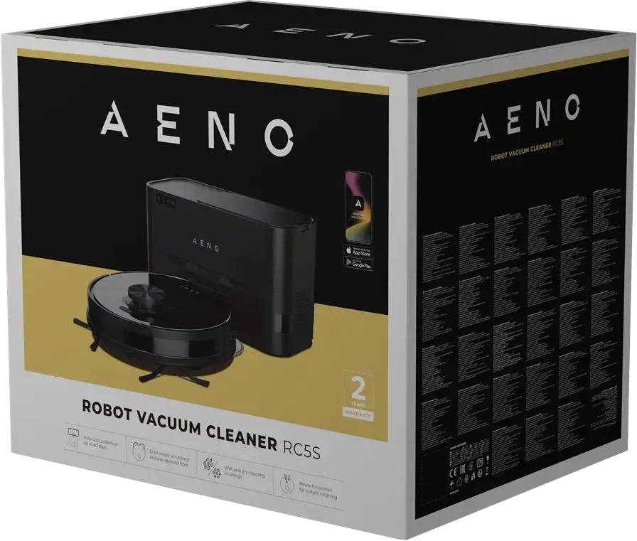 AENO RC5S robotinis dulkių siurblys, 2 viename, automatinis dulkių surinkėjas, 4000Pa, juodas