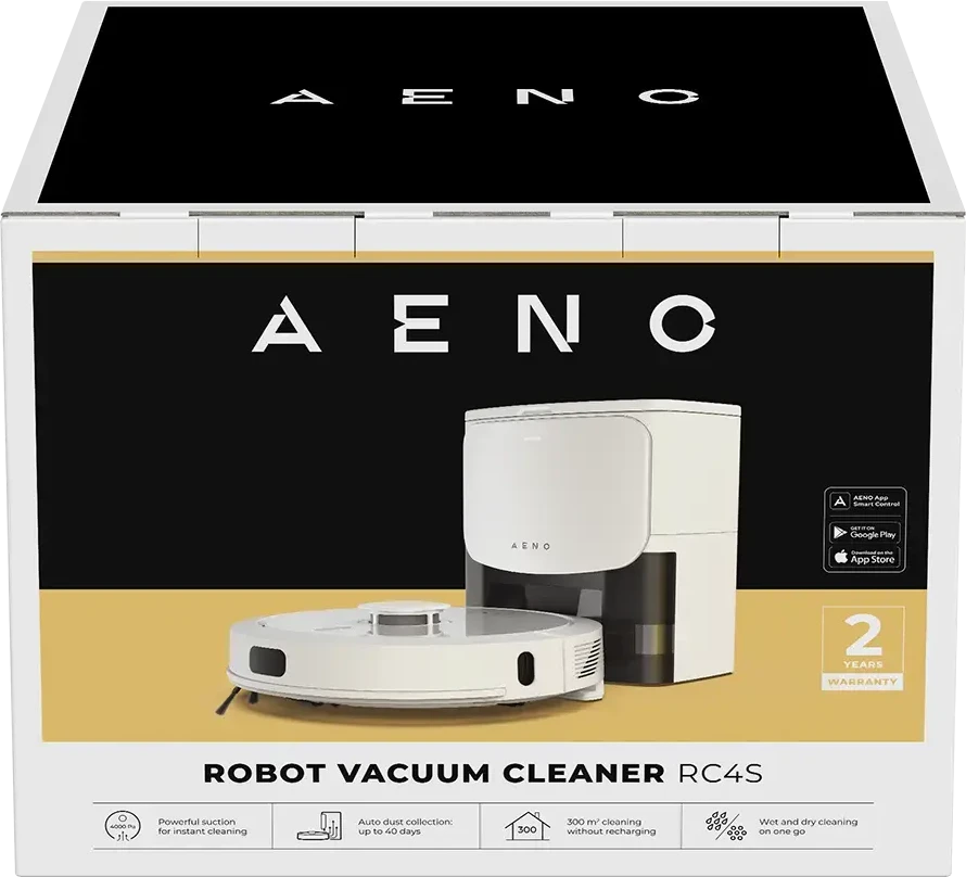 Dulkių siurblys - robotas Aeno RC4S su auotomatine dulkių išsiurbimo stotele, Baltos spalvos