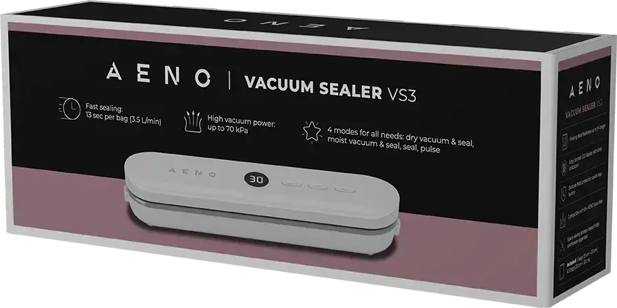 AENO VS3 Vacuum Sealer, LED Ekranas, 80W, 65kPa (+/-5kPa), Baltas