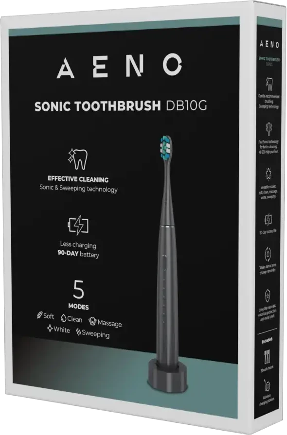 Aeno Wireless Tooth , Pilkas, 3 Heads, 1400mAh, Function: Soft, Clean, Massage, Baltas, Sweep
