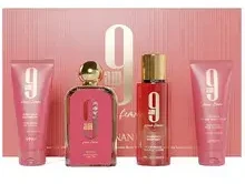 Afnan 9am Pour Femme komplektas parfuminio vandens purškiklis 100 ml + kūno dulksna 150 ml + kūno losjonas 100 ml + dušo želė 100 ml