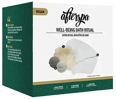 „AfterSpa Well-Being Bath Ritual“ dovanų rinkinys, putojančios vonios bombos, 2 vnt. prausimosi kempinės, plaukų rankšluostis