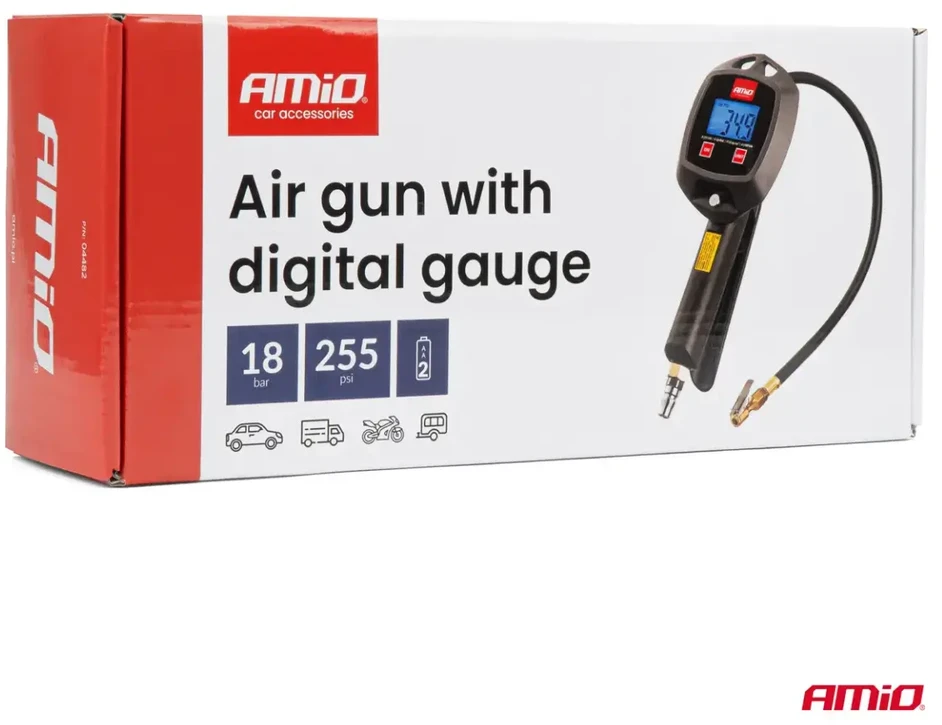 Pripūtimo pistoletas su skaitmeniniu manometru 18 bar AMIO-04482