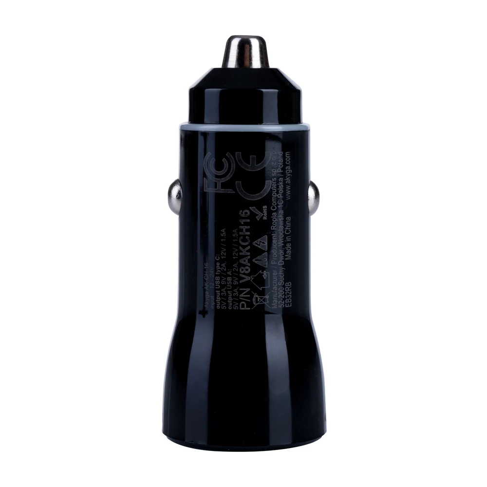 Įkroviklis Akyga AKYGA Automobilinis įkroviklis 12/24V AK-CH-16 36W USB-A + USB-C PD Quick Charge 3.0 5-12V / 1.5-3A juodas