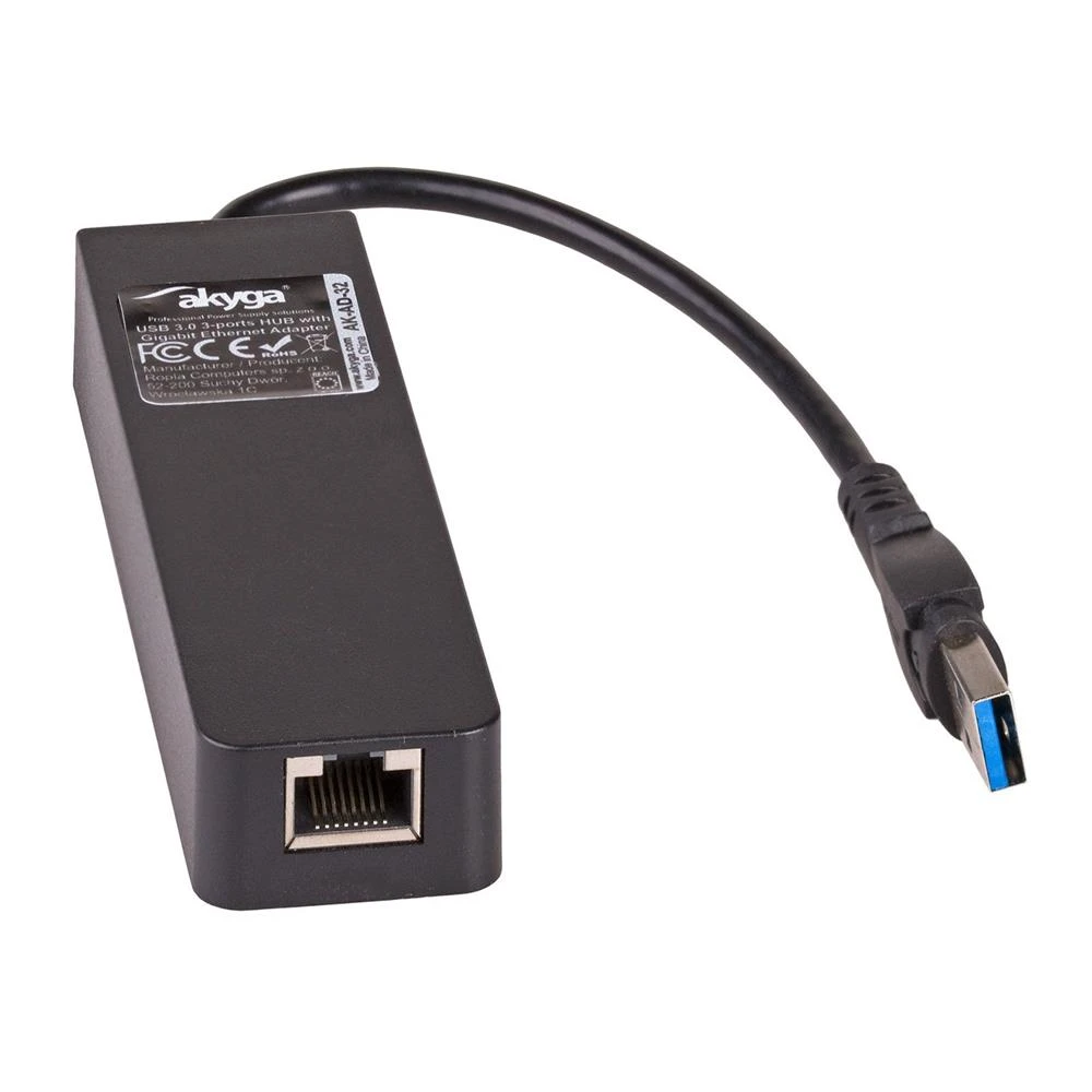 AKYGA AK-AD-32 Hub USB 3.0 & tinklo plokštė 3 x USB / RJ45 10/100/1000 15 cm