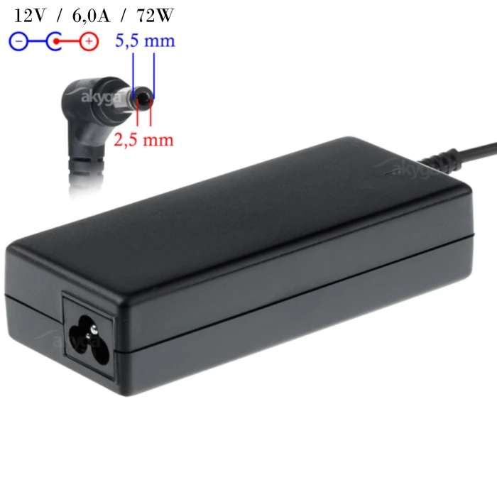 Akyga nešiojamojo kompiuterio maitinimo adapteris 72 W, 2,5 mm, 6 A, 12 V (AK-ND-28)
