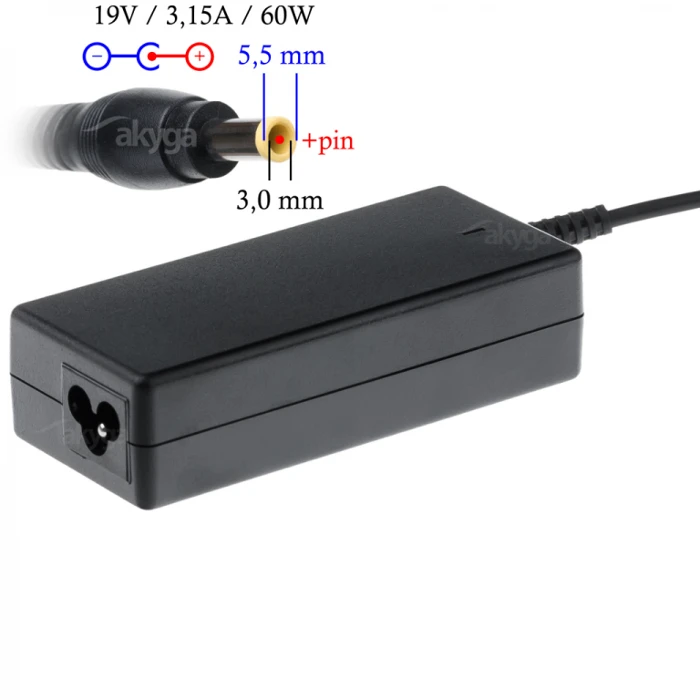 AKYGA AK-ND-13 nešiojamojo kompiuterio maitinimo adapteris AK-ND-13 19V/3.16A 60W 5.5x3.0 mm + kaištis SAMSUNG