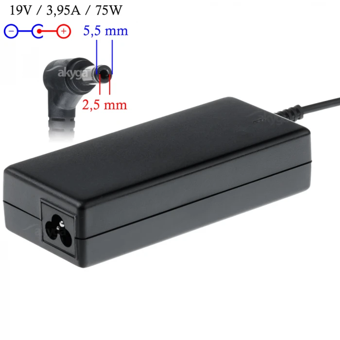 Nešiojamojo kompiuterio pakrovėjas Akyga AK-ND-02 (19V / 3.95A 75W 5.5 x 2.5mm) ASUS / TOSHIBA / LENOVO 1.2m