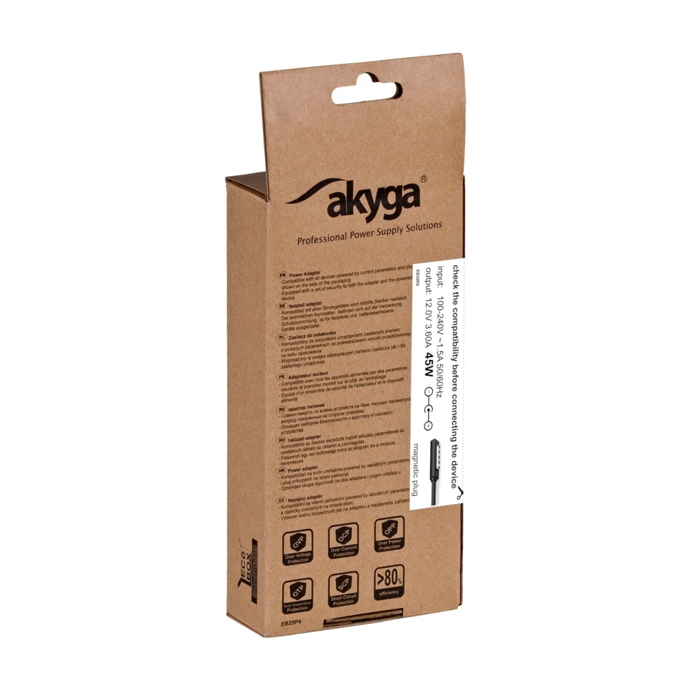 Akyga AK-ND-67 12.0V / 3.60A 45W magnetinis paviršiaus kištukas Surface PRO 2 1.2m