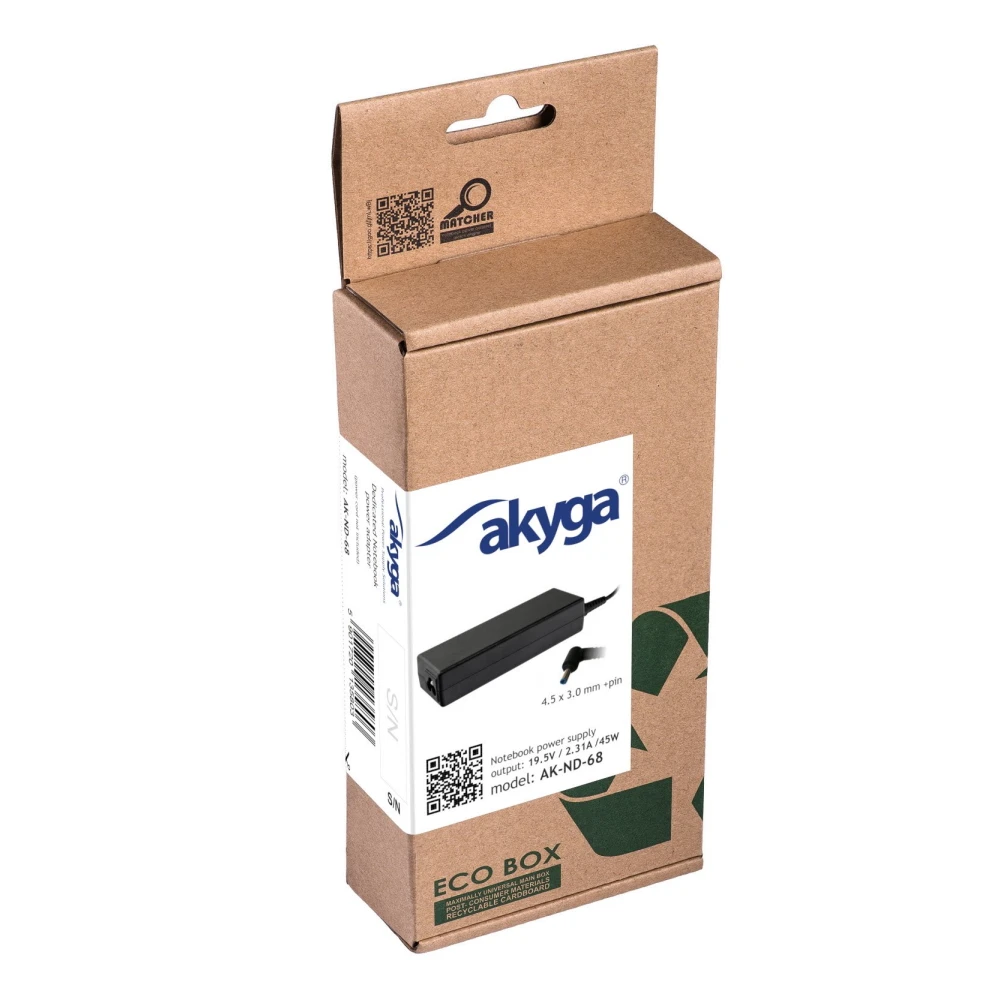 Akyga nešiojamojo kompiuterio maitinimo adapteris 45 W, 3 mm, 2,3 A, 19,5 V (AK-ND-68)