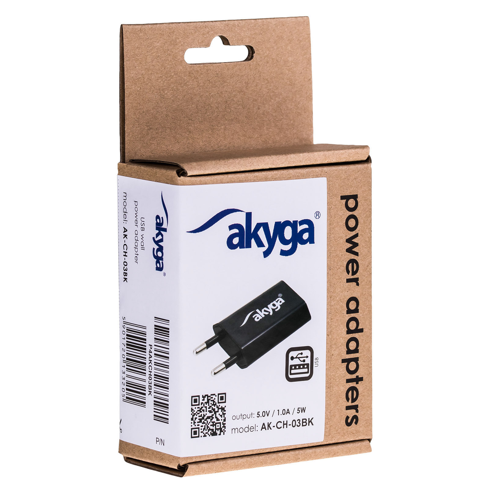 AKYGA Įkroviklis jungiama į tinklą AK-CH-03BK 5W USB-A 5V / 1A juoda