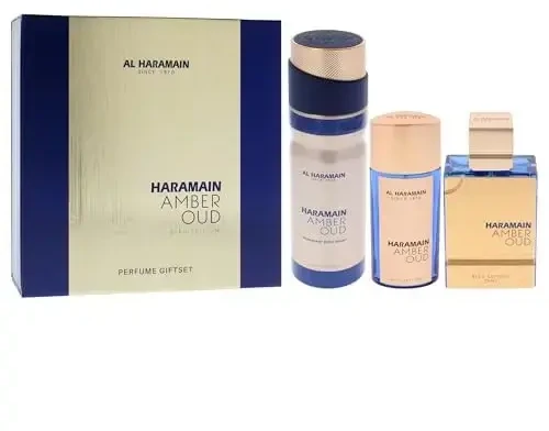 Al Haramain Amber Oud Bleu Edition rinkinys: 75ml EDP purškiklis + 30ml EDP purškiklis + 200ml dezodorantas