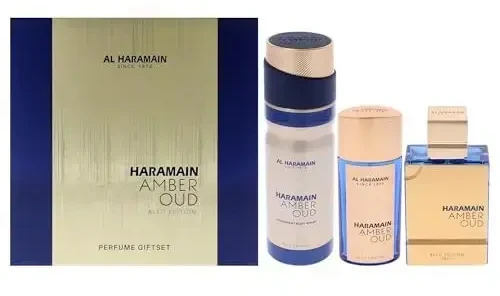 Al Haramain Amber Oud Bleu Edition rinkinys: 75ml EDP purškiklis + 30ml EDP purškiklis + 200ml dezodorantas