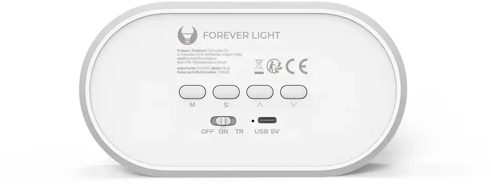 Žadintuvas su LED Bunny naktine lempute PURE FNL-05 INGRID baltos spalvos ilgas Forever Light