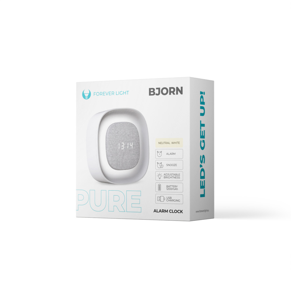 Žadintuvas su Night Light LED PURE FNL-03 BJORN baltos spalvos square Forever Light