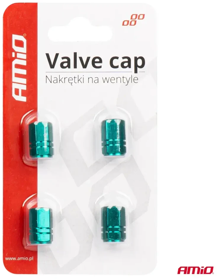 Aliuminio vožtuvų dangteliai, žali, 4 vnt., amio-03632