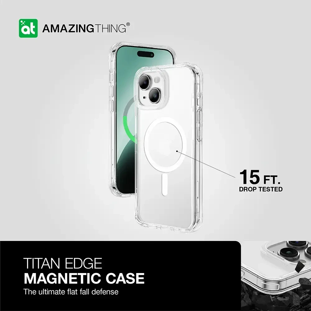 Amazing Thing Titan Edge Mag dėklas telefonui 15FT IP156.7TEMCL Apple iPhone 15 Plus skaidrus