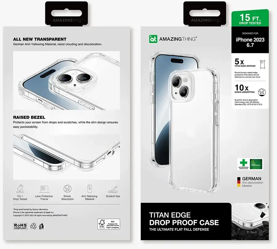 Amazing Thing Titan Edge dėklas telefonui 15FT IP156.7TECL iPhone 15 Plus skaidrus