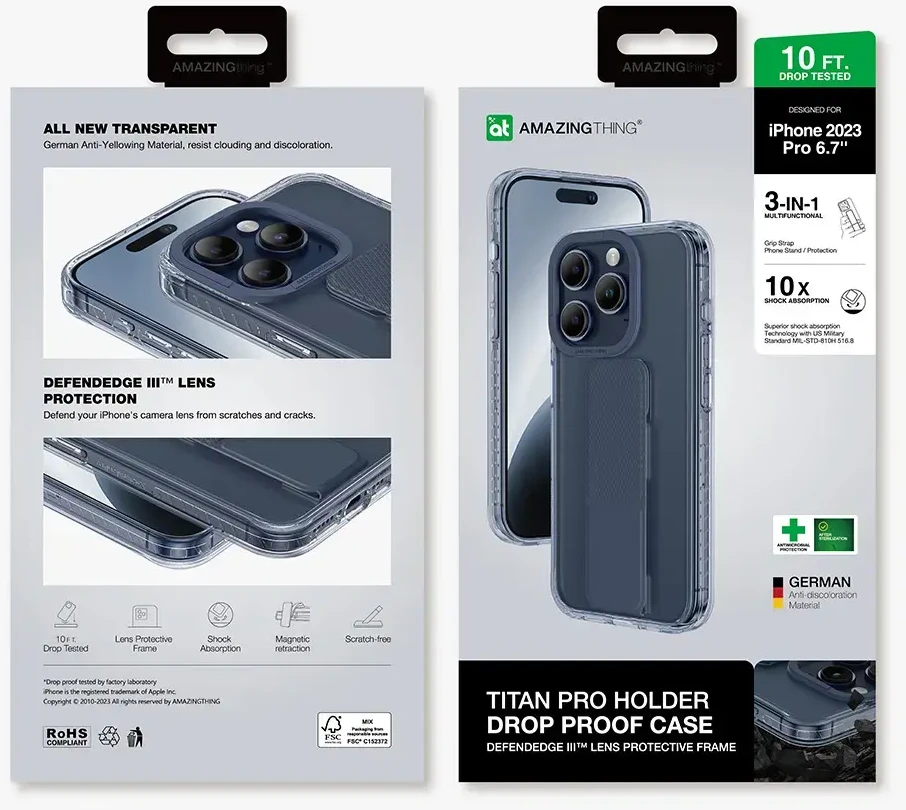 Amazing Thing Titan Pro Holder dėklas telefonui 10FT IP156.7PTHBU Apple iPhone 15 Pro Max mėlynos spalvos su stoveliu