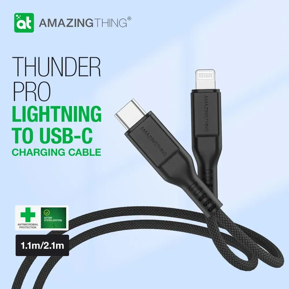 Amazing Thing kabelis Tough Pro CLC120MTOBK – Type C į Lightning – PD 30W 3,2A 1,2 metras juodos spalvos