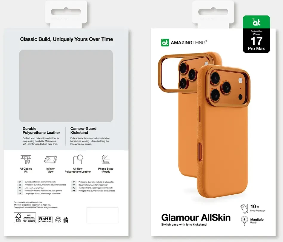 „AmazingThing Glamour“ dėklas, skirtas „iPhone 17 Pro“, suderinamas su „MagSafe“ - oranžinis
