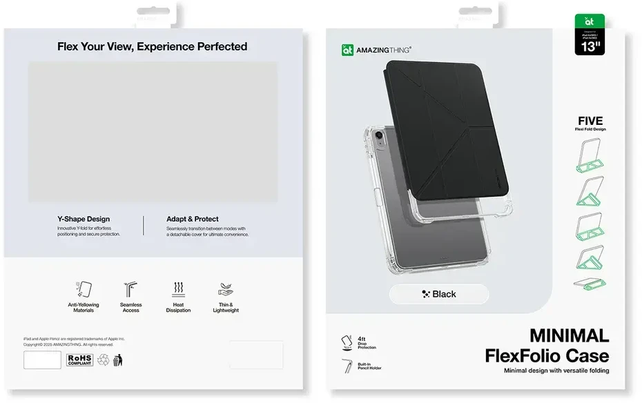 „AmazingThing“ minimalaus dizaino dėklas, skirtas „iPad Air 13“ M2/M3/M4 (2024/2025/2026) - juodas